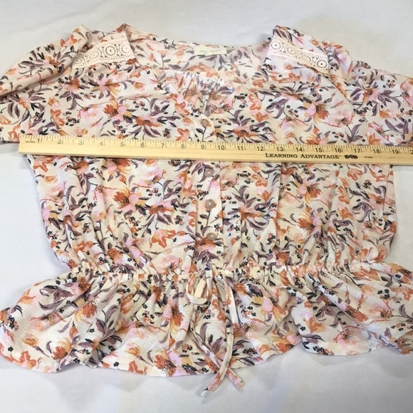 Melloday women’s V-neck floral popover peasant blouse size M 3/4 sleeve - Picture 8 of 9